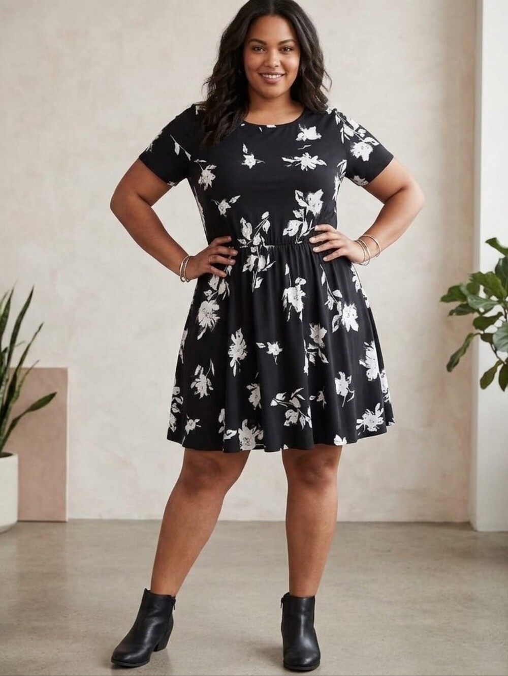 White Birch Black and White Fit and Flare Mini Dress With Built In Shorts Sz 3X